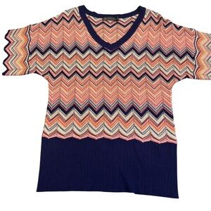 VTG 90s OUTBACK RED The Limited Chevron Knit Sweater L Metallic Retro Navy Ornge